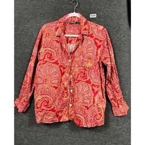 Lauren Ralph Lauren Button Up Pajama Top Womens Size XL Red Paisley 100% Cotton